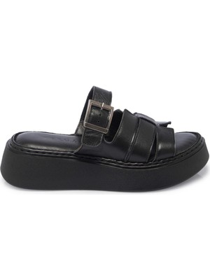 Tergan Siyah Hakiki Deri Kadın Terlik - K25Y1TR67984-A23