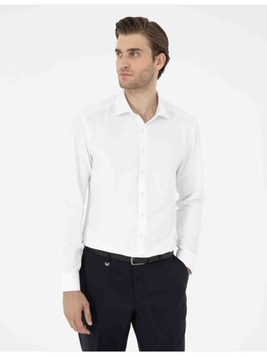 U.S. Polo Assn. Beyaz Slim Fit Armürlü Uzun Kollu Gömlek