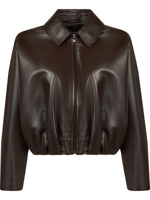 Derimod Como Kadın Kahverengi Oversize Deri Ceket 26SGD5645U6