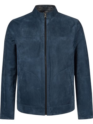 Derimod Clint Erkek Lacivert Hakim Yaka Çift Tarflı Süet Deri Ceket 26SGD648110