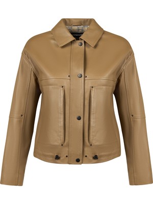 Derimod Madlen Kadın Kahverengi Oversize Deri Ceket 26SGD5633U4