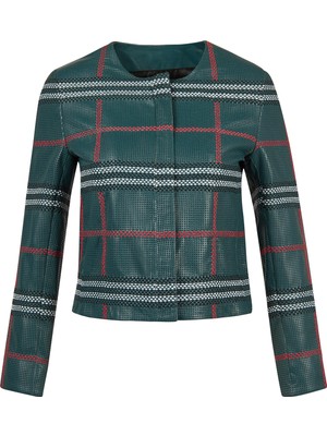 Derimod Sanremo Kadın Yeşil Desenli Deri Ceket 24SGD5201AL