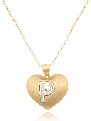 Berk Mücevherat 14 Ayar Altın Taşlı P Harf Kalp Kolye