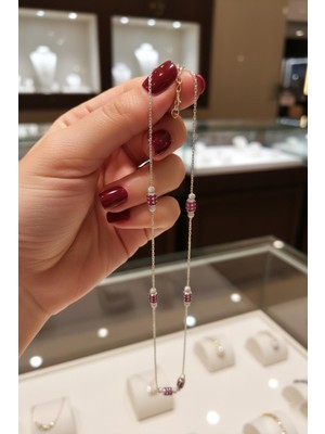 By Barun Gümüş Kolye Zincir Kırmızı  925 Ayar Gümüş Kadın