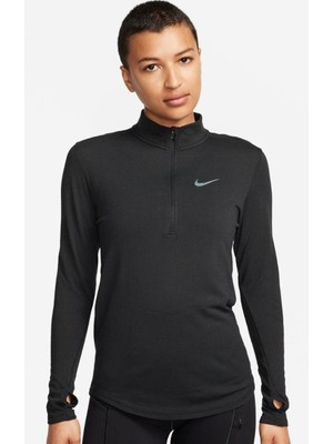 Nike Dri Fit Swift Half Zip Wool Slim Fit Running Top Kadın Yarım Fermuar Yaka Koşu Sweatshirt Siyah