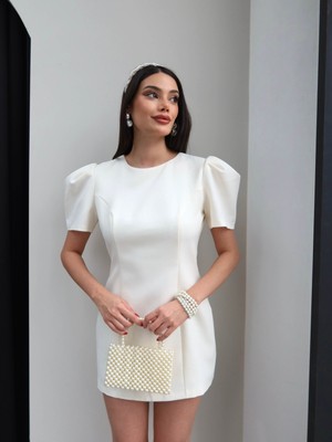 Esra Helvacı Balon Kol Mini Elbise