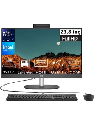 Hp Proone 240 G10 Ultra 7 155U D1BC2ET-K36 32GB 1tb Intel Graphics W11PRO 23.8" Full Hd All In One Pc