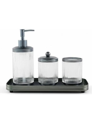 Roy King Canyon Şeffaf Gümüş Tepsili 4 Parça Banyo Seti