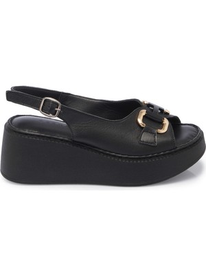 Tergan Siyah Hakiki Deri Kadın Sandalet - K25Y1SN67979-A23