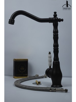 Tesitay Siyah Rustik Renk Batarya Lüks Mutfak Musluğu Musluk Armatür