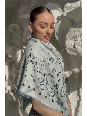 Remsa Desenli Kutjen Kare Omuz Şalı 1401 Buz Mavi