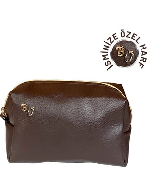 twingold Isme Özel Baş Harfleri ile Kişiselleştirilebilir Makyaj Çantası Kahverengi