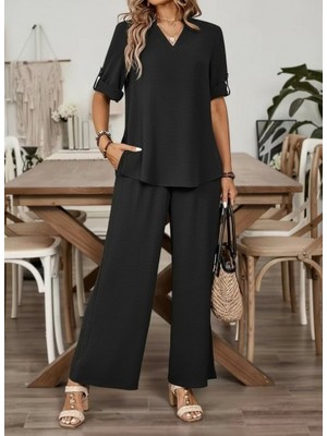 Sun&north Kadın Kısa Kollu V Yakalı Aerobin Bluz ve Pantolon Ikili Takım