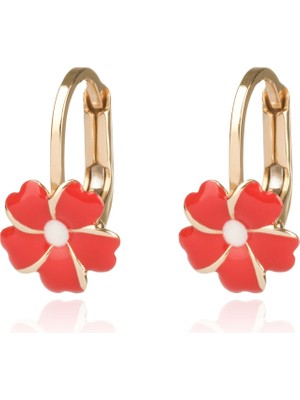 Berk Mücevherat 14 Ayar Altın Kırmızı Çiçek Figürlü Çocuk Küpesi