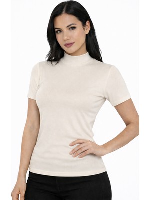 Hmd Kadın Yarım Boğaz Kısa Kollu %92 Pamuk Likralı Body