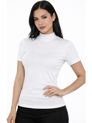 Hmd Kadın Yarım Boğaz Kısa Kollu %92 Pamuk Likralı Body