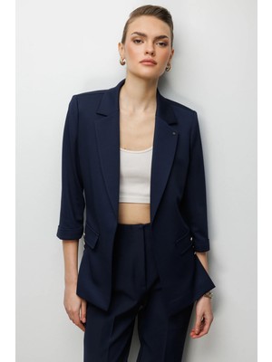 Ekol Kadın Duble Kol Yanları Yırtmaçlı Ceket 1064 Lacivert
