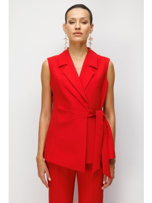 Ekol Kadın Beli Kuşaklı Kruvaze Yaka Yelek 1146 Kırmızı