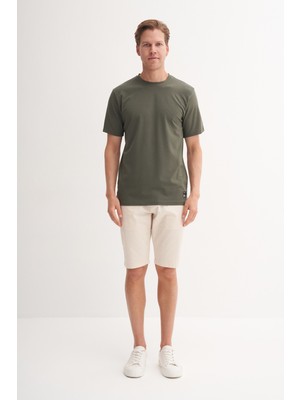 Cazador Bisiklet Yaka Regular Fit Rahat Likralı Düz Erkek Tişört Haki 41420