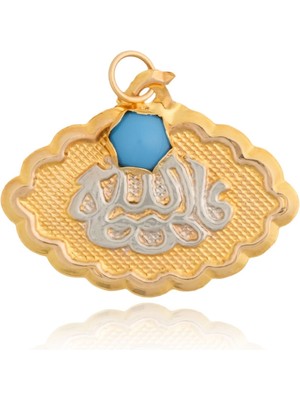 Berk Mücevherat 14 Ayar Altın Allah Yazılı Firuze Taşlı Kolye Ucu