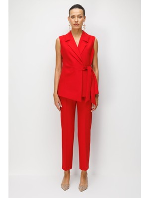 Ekol Kadın Beli Lastikli Boru Paça Pantolon 1148 Kırmızı