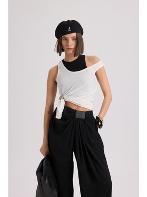 Mai Loose Pile Detaylı Siyah Dökümlü Pantolon