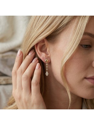 Vaoov 925 Ayar Gümüş Altın Kaplama Fatma Ana Eli Sallantılı Küpe