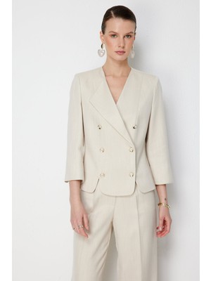 Ekol Kadın Metal Düğmeli Volanlı Ceket 1070 Gold