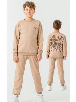 Almira Anne Bebek Erkek Çocuk Relax Yazılı 2ip Kahve Renk Eşofman Takımı