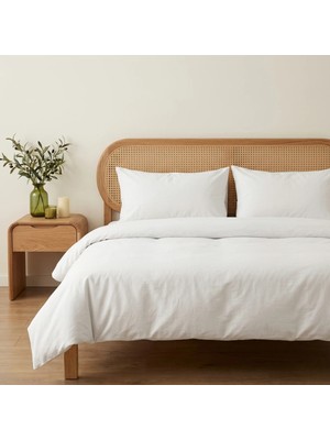 Prime Sleeks Çift Kişilik %100 Pamuk Nevresim Takımı 200 x 220 Cm, Lastikli Çarşaflı Set, Beyaz
