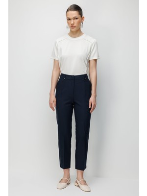 Ekol Kadın Metal Aksesuarlı Dar Paça Pantolon 4002 Lacivert