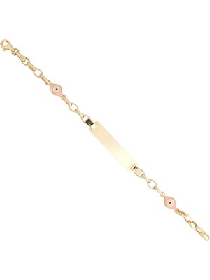 Berk Mücevherat 14 Ayar Altın Pembe Mineli Plaka Çocuk Künyesi