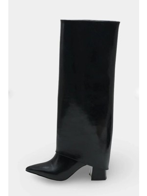 Preshley Kadın Letoo Siyah Rugan Tak Çıkart Detaylı Çizme