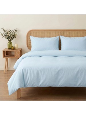 Prime Sleeks Çift Kişilik %100 Pamuk Nevresim Takımı 200 x 220 Cm, Lastikli Çarşaflı Set, Buz Mavisi