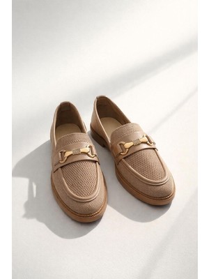 Preshley Kadın Marie Nud Triko Metal Tokalı Kadın Loafer Günlük Makosen Ayakkabı