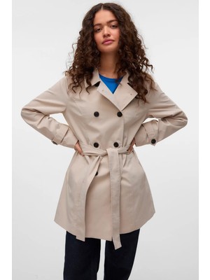 Vero Moda Kadın Vmchelsea Düğmeli Belden Bağlamalı Trençkot 10329343 Taş