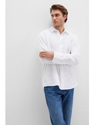 Mavi Erkek Uzun Kollu %100 Pamuk Gömlek M0211518 Beyaz