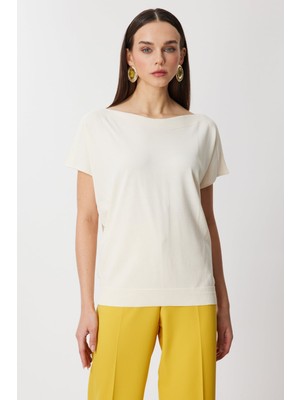 On Kadın Kayık Yaka Kısa Kollu Bluz 76370 Ekru