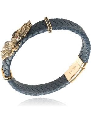 Berk Mücevherat 14 Ayar Altın Kartal Figürlü Deri Erkek Bileklik