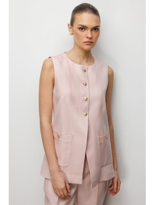 Ekol Kadın Torba Cepli Sıfır Yaka Yelek 1022 Pembe