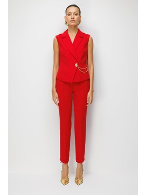 Ekol Kadın Yüksek Bel Dar Paça Pantolon 2444 Kırmızı