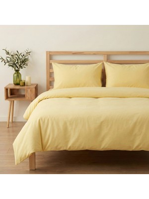Prime Sleeks Çift Kişilik %100 Pamuk Nevresim Takımı 200 x 220 Cm, Lastikli Çarşaflı Set, Sarı