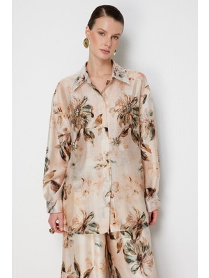 Ekol Kadın Taş Işlemeli Desenli Gömlek 2906 Naturel