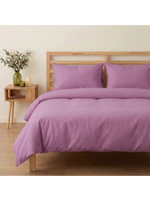 Prime Sleeks Çift Kişilik %100 Pamuk Nevresim Takımı 200 x 220 Cm, Lastikli Çarşaflı Set, Lila
