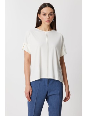 On Kadın Kolları Aksesuarlı Dikiş Detaylı Bluz 71332 Ekru