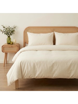 Prime Sleeks Çift Kişilik %100 Pamuk Nevresim Takımı 200 x 220 Cm, Lastikli Çarşaflı Set, Krem