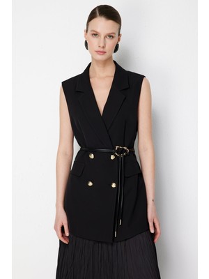 Ekol Kadın Ip Kemerli Kruvaze Yelek 1124 Siyah