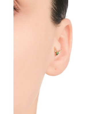 Berk Mücevherat 14 Ayar Altın Zümrüt Taşlı Geyik Tragus Küpe