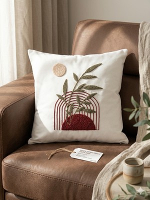 Fugo Concept Punch Kırlent Kılıfı 43X43 Modern Salon Nakışlı Kırlent Kılıfı Gizli Fermuarlı