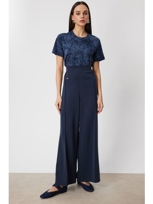 On Kadın Metal Aksesuarlı Bol Paça Eşofman Altı 74125 Lacivert